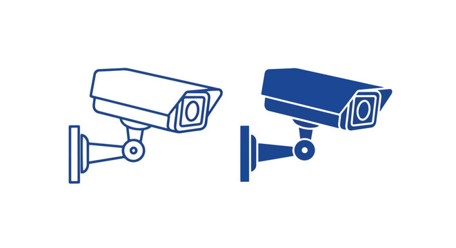 Security surveillance camera system icons: Glyph and solid icon set - Icon vector - logo icons. Blue, Black and white icons