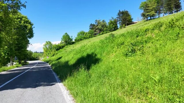 Scenic Road Trip Through Green Hills of Piedmont Italy in Summer