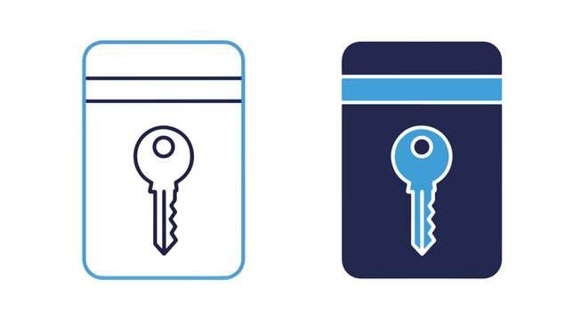 Secure access key and card icons: Glyph and solid icon set - Icon vector - logo icons. Blue, Black and white icons