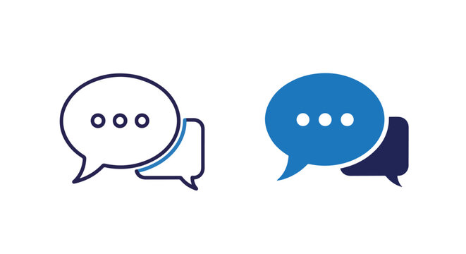 Dual speech bubble communication icons: Clipart, sticker - icon set - Line and glyph solid icon and logo template 
