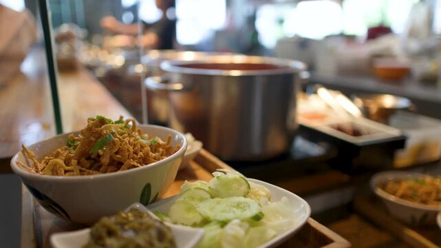 Northern Thai Khao Soi Curry Noodles with Crispy Toppings and Vegetables