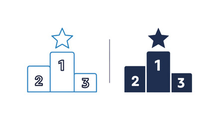 Fototapeta premium Competition podiums in two styles: Glyph and solid icon set - Icon vector - logo icons. Blue, Black and white icons