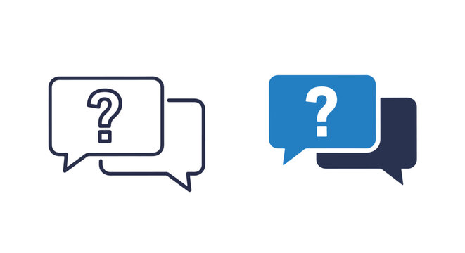 Question mark speech bubble vector icon set: Clipart, sticker - icon set - Line and glyph solid icon and logo template 