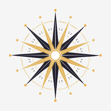 Stylized Compass Rose with Gold and Navy Blue Accents