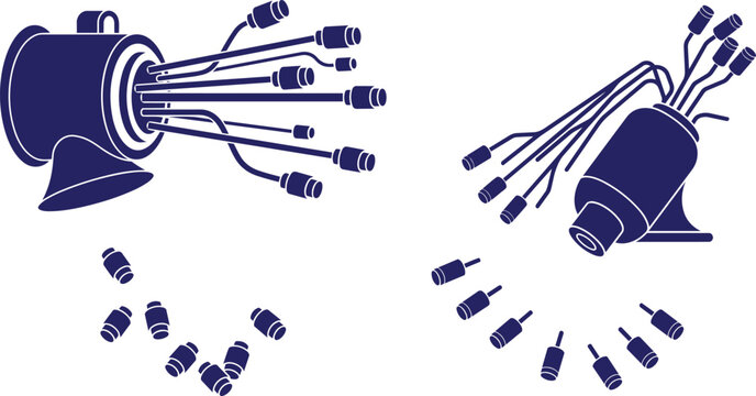 Bundle of cables and connectors loose connections vector illustration with cable management connectors technology internet communication electronic computer