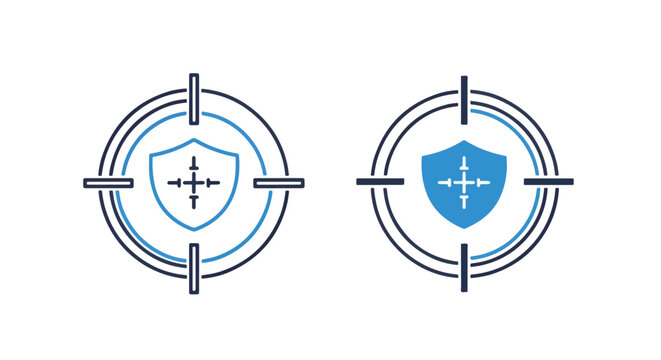 Target shield security protection icon set: Clipart, sticker - icon set - Line and glyph solid icon and logo template 