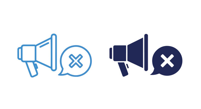 Megaphone announcement delete icon set: Glyph and solid icon set - Icon vector - logo icons. Blue, Black and white icons