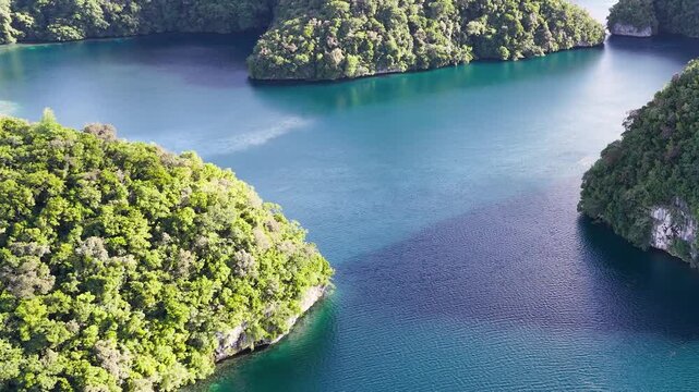 Aerial Drone View of Tropical Limestone Karst Islands in Palau Archipelago