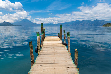 Pier with Atitlan Lake and San Pedro volcano, San Antonio Palopo, Guatemala. © SL-Photography