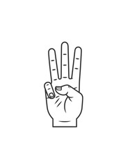 Fototapeta premium Three Fingers Hand Gesture Line Art Illustration