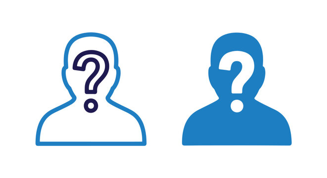 User avatar with question mark icon: Clipart, sticker - icon set - Line and glyph solid icon and logo template 