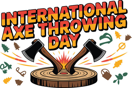 Axe Throwing Day Vector Art, Competitive Sport Activity Isolated on White Background