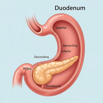 Anatomical diagram of the human duodenum section.