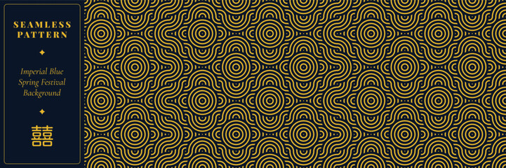 Fototapeta premium Luxury New Year Seamless Pattern with Black and Gold Floral Ornament, Oriental Lunar Festival Background for Asian Decoration