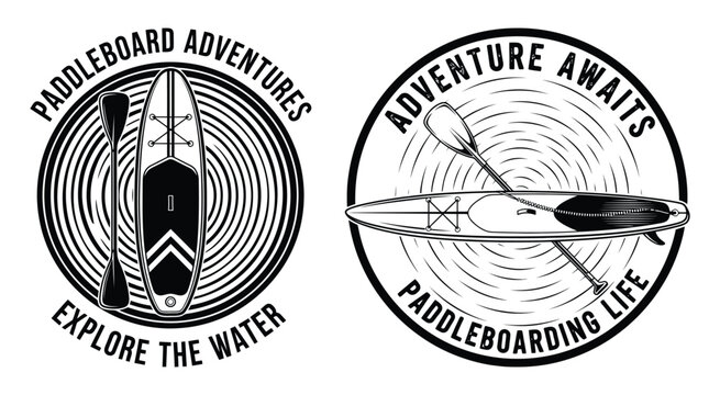 Paddleboard adventure badge and emblem set