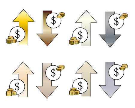 Gradient money up and down arrows with coins