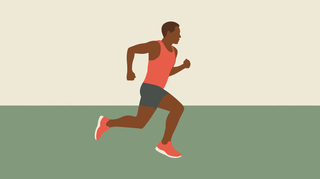 African american man running with determination in a red tank top and shorts, exercise