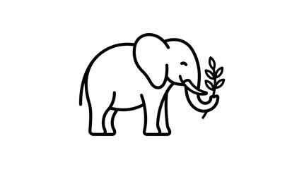 Fototapeta premium Stylized Elephant Outline Holding Branch in Trunk - Minimalist Vector Icon