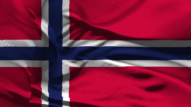 Closeup Norway Flag Wave Loop waving in wind Realistic Norway Flag background