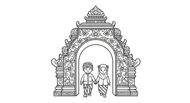 Couple Holding Hands Walking Through Balinese Gate