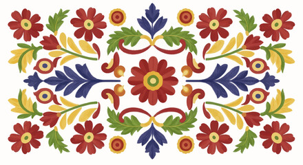 Vibrant Folk Art Floral Embroidery Design with Symmetrical Pattern. © MR.HAY