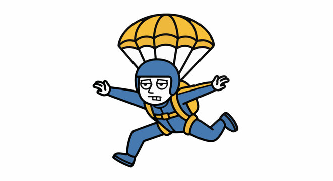 Cartoon Skydiver in Mid-Air Embracing the Thrill