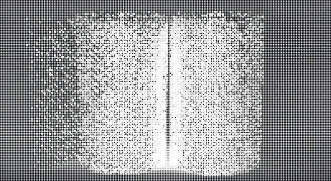 Shimmering curtain made of small white objects against gray wall