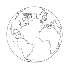 Obraz premium Simple black and white world map illustration with continents outlined