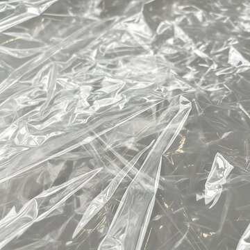 Crinkled clear plastic sheet texture background.