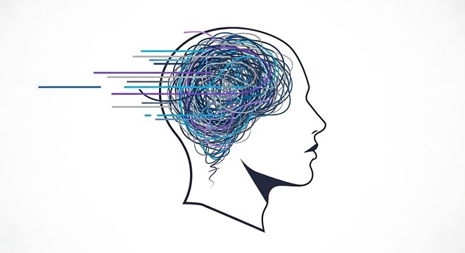 Human head with brain activity visualization concept.