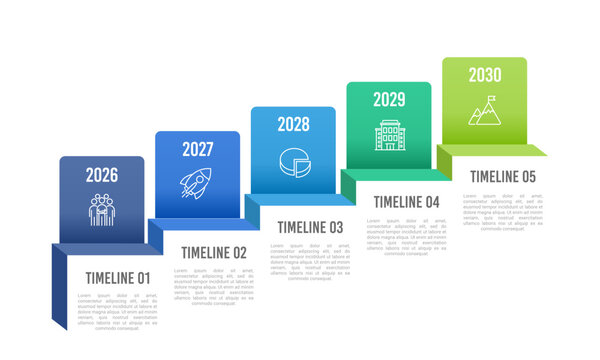 Corporate Business Growth Career Ladder Infographic Template with 5 Options. Presentation, Milestone and Annual Report. Vector illustration.