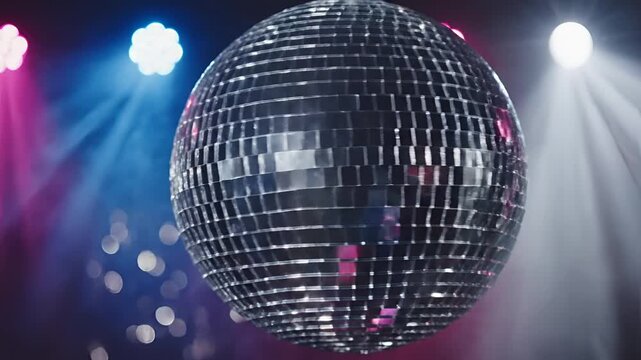 Disco Ball Reflecting Lights in a Dark Room.