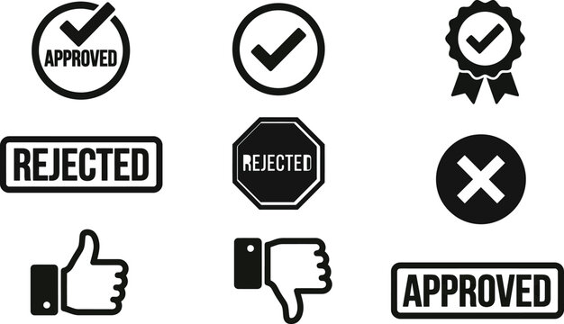 Approval rejection icons and thumbs up down symbols black silhouette style