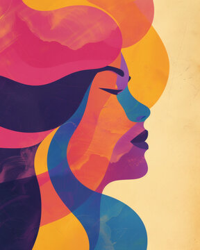 Modern artistic woman face illustration with abstract line art