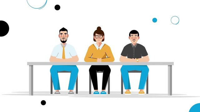 Corporate Business Meeting Panel, Professional People Characters Sitting in Row at Desk, Teamwork and Collaboration 2D Animation