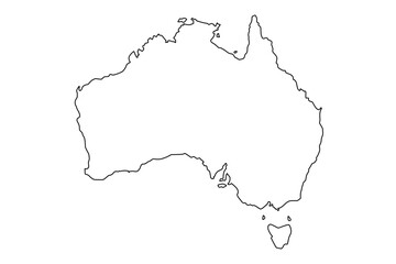 Australia map silhouette with white fill and black outline minimalist vector line art illustration © kona Graphics