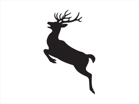 Jumping deer black silhouette wild animal vector illustration Christmas design