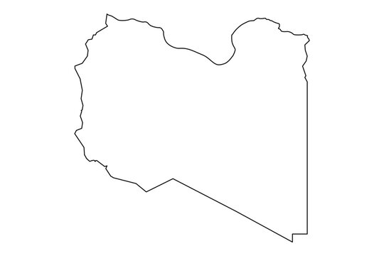 Libya map silhouette with clean line art outline and white color fill vector illustration