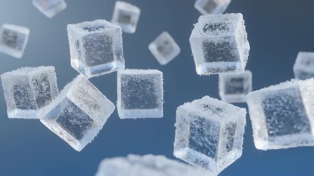 Slow Motion Frost-Covered Floating Ice Cubes Animation