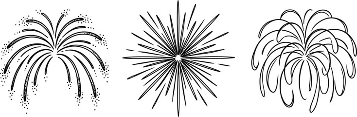 Obraz premium Set of three hand drawn firework sketches in black ink style.