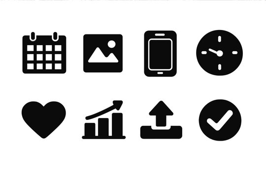 Instagram Scheduling Icons. Instagram post scheduling. Filled icon set of Instagram post scheduling: grid