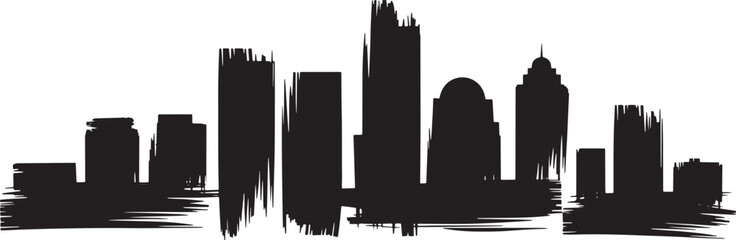 Naklejka premium Cityscape with tall modern buildings in silhouette style with modern downtown graphic design