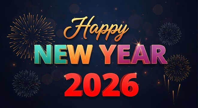 Stunning Happy New Year 2026 3D Text Banner
