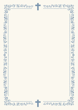 Obituary memorial lettering and floral ornament with cross isolated monochrome frame. Vector grief text with crucifix, flowers and leaves border, funeral inscription. Condolence message on gravestone