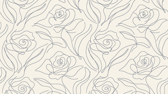 The illustration showcases a beautiful floral Hand drawn pattern featuring roses and leaves in a seamless design.