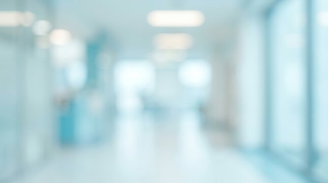 Defocused hospital or clinic corridor with abstract blurred office interior background.