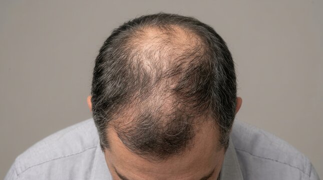 A man with thinning hair undergoing a tricopigmentation procedure for a richer appearance.