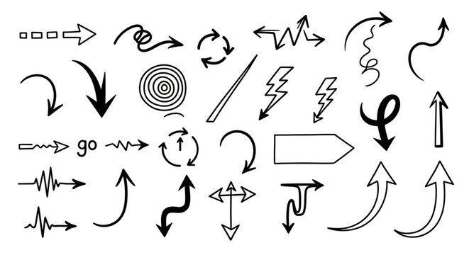 Arrow icons, directional symbols, black vector graphics, 25 elements, pointing signs