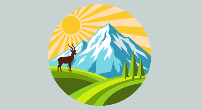 Nature landscape icons, mountain scenery, outdoor adventure symbols, circular logo designs