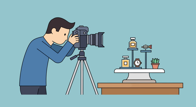 Professional Photographer Capturing Product Shots on Tripod Setup